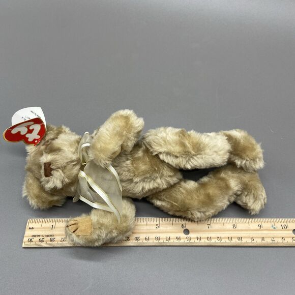 Vintage TY Attic Treasures Jointed Bear Plush Beverly Gold Bow Stuffed Animal 9" - Picture 7 of 7